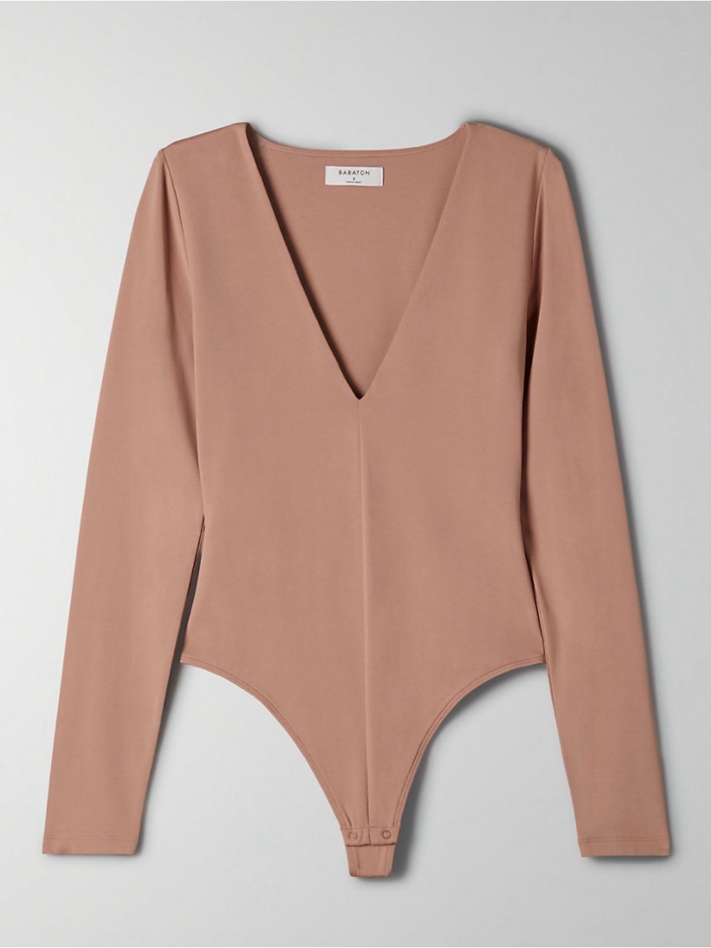 Babaton Long Sleeve V-Neck One-Piece Bodysuit in Dusty Rose